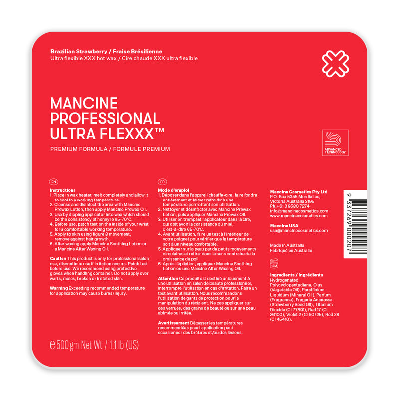 Mancine Hard Wax: Ultra Flexxx Brazilian Strawberry (1.1lbs) *