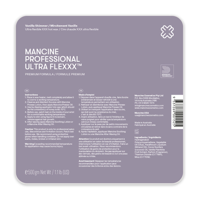 Mancine Hard Wax: Ultra Flexxx Vanilla Shimmer (1.1lbs) *